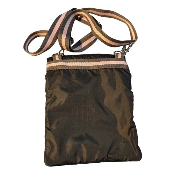 LeSportsac Classic Triple-Zip Crossbody Bag – Brown & Pink Stripe – 9.25” x 7.5” - Picture 3 of 6
